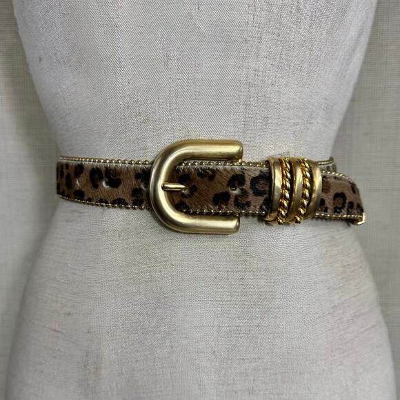 Vintage Leatherock Leopard Haircalf Belt Gold Hardware Y2K Statement Leather 90s